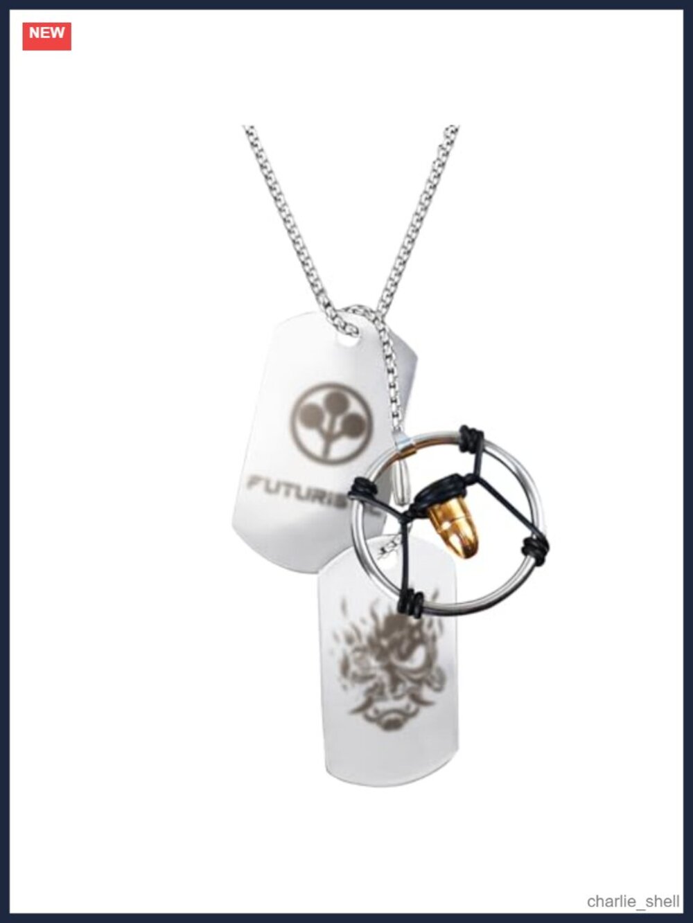 Punk Bullet Necklace with Dog Tag Metal Pendant Cosplay Costume Accessory